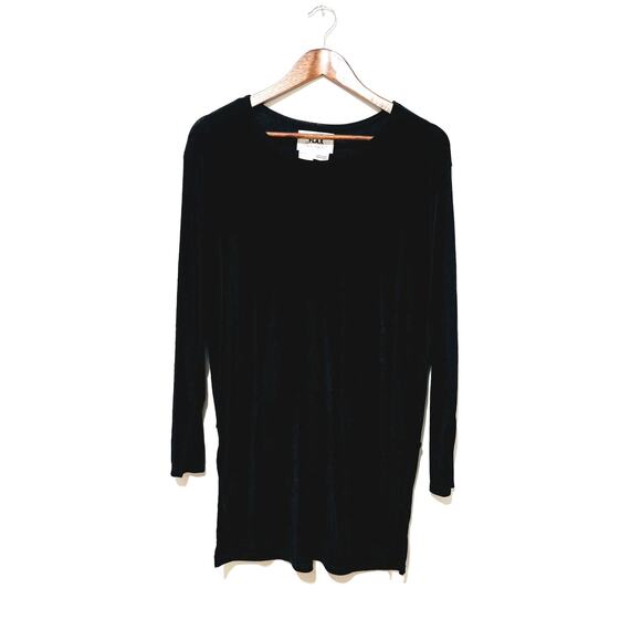 Flax By Jeanne Engelhart Black Tunic Blouse Sz Petite Stretch Minimalist Neutral - Picture 1 of 5